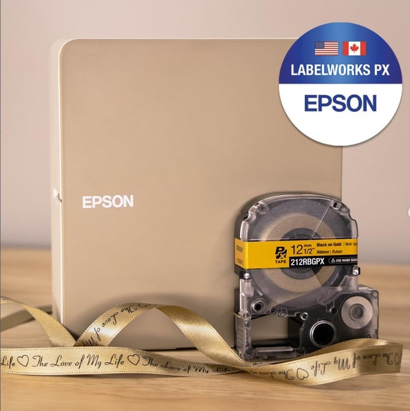 LABELWORKS Epson 212RBGPX Genuine PET (Polyester) Tape Cartridge - Black on Gold Ribbon Designer Craft Label Maker Tape - 1/2" (12MM) Wide, 16' - Image 5